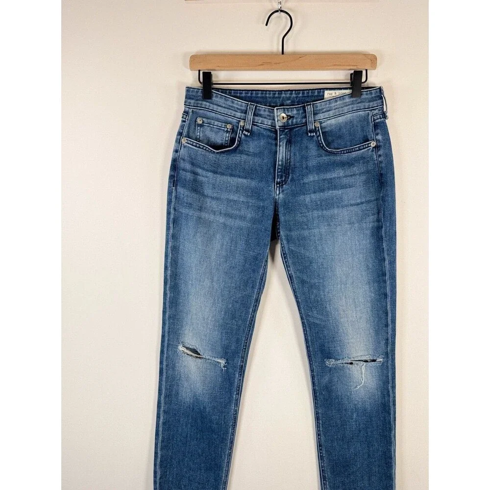 Rag Bone Womens Jeans Mendecino Dre Low Rise Slim Boyfriend Crop Distressed 25 - Picture 6 of 13